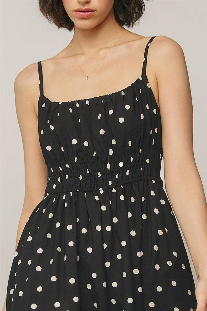 Dress Forum - Sunday Dot Shirred Waist Sleeveless Dress in Black 5