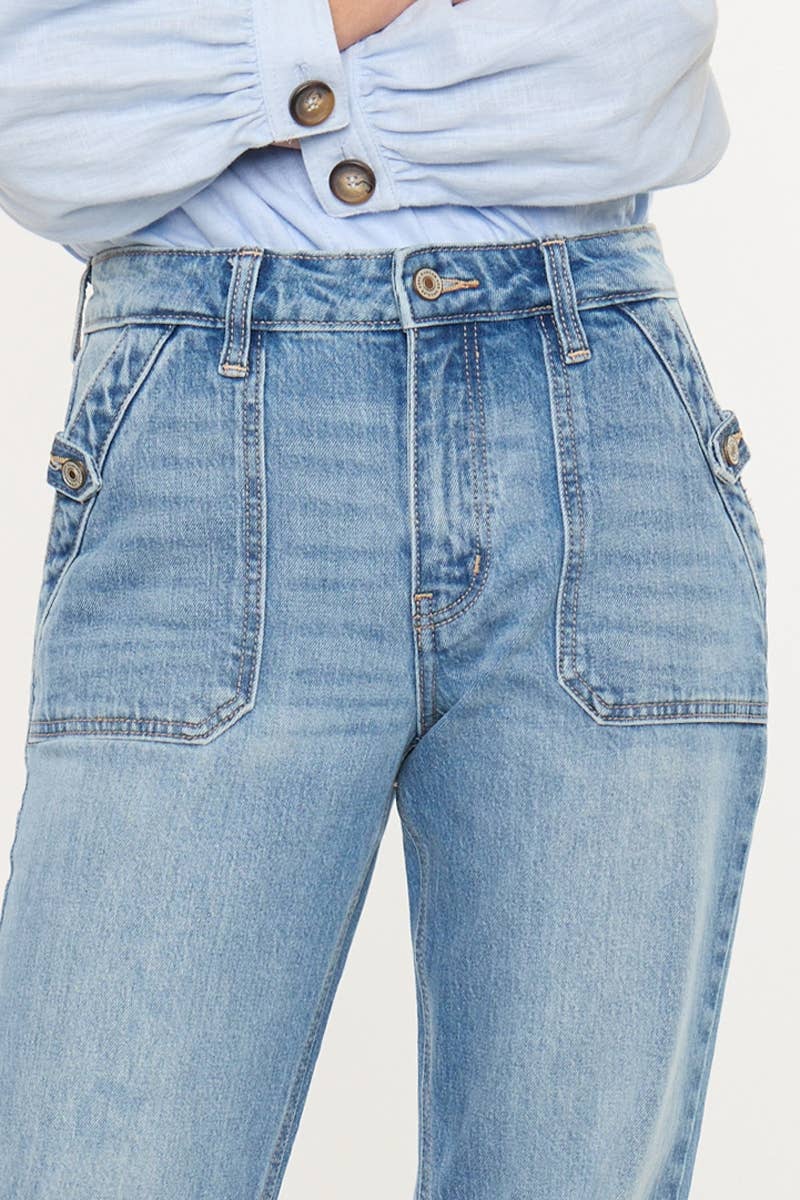 Kan Can USA High Rise Wide Flare Jeans in Medium Wash 5