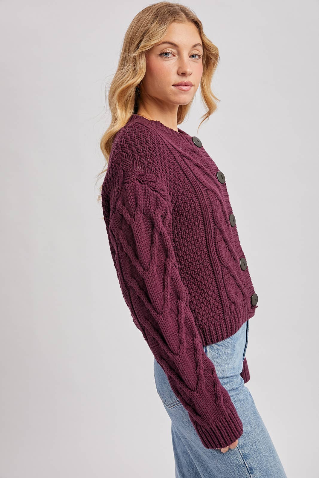 Bluivy Cropped Button Sweater plum 7