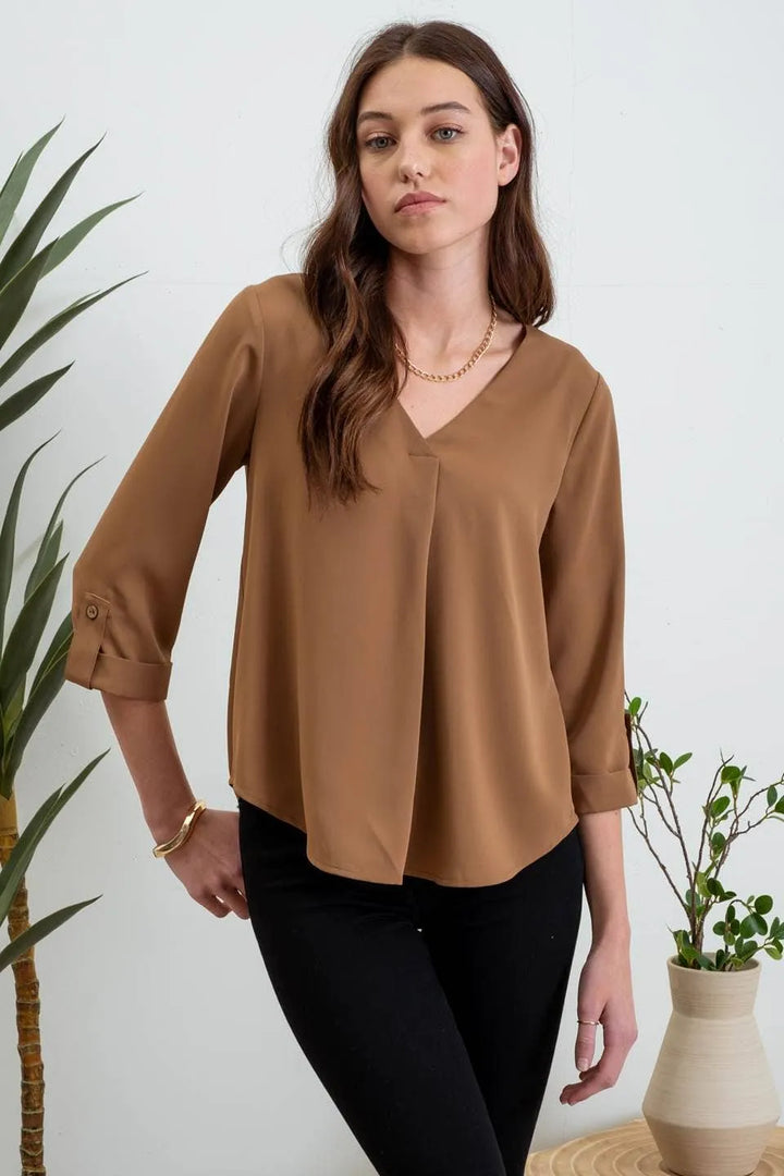 Solid Tab Sleeve Blouse