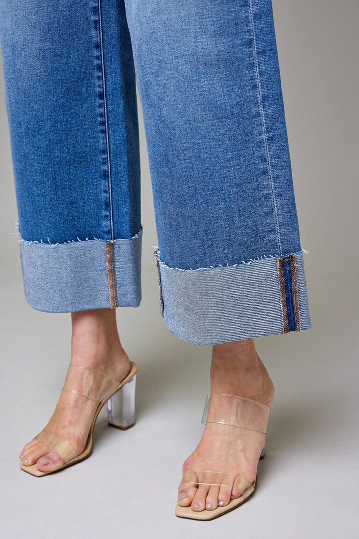 Hidden Jeans - Stretch Cuffed High Rise Wide leg Medium Wash 5
