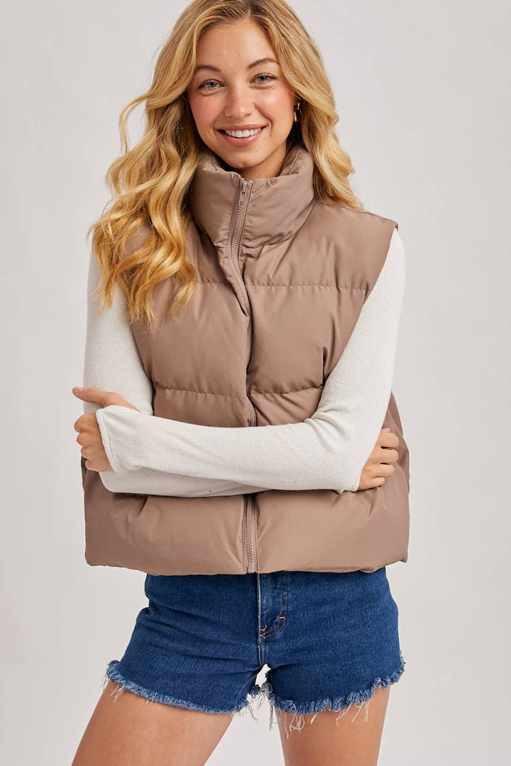 Zipper Puffer Vest mushroom4