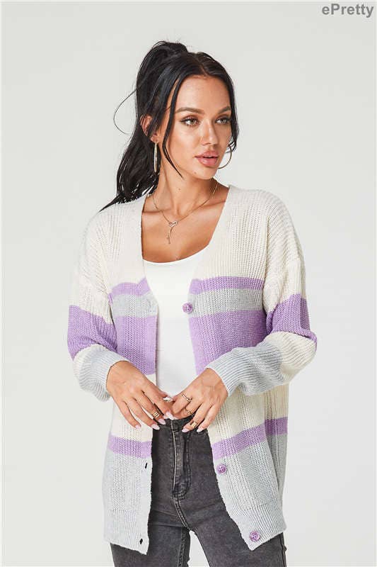Color Block Cardigan purple1