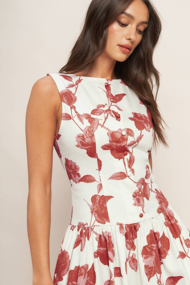 Printed Woven Midi Dress ivory6
