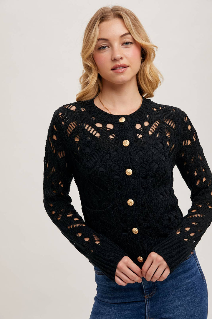 Bluivy Crew Neck Knit Cardigan Black 4