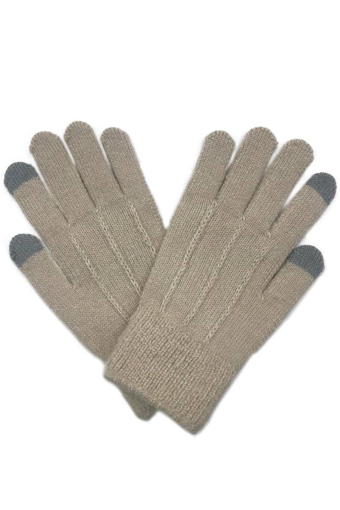 Color Knitted Touch Screen Gloves Tan