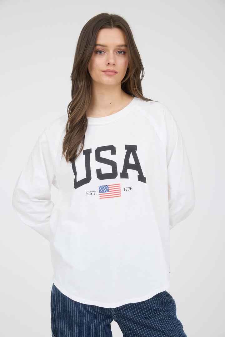 Blu Pepper - USA Graphic Raglan Long Sleeve Knit Top in White 4
