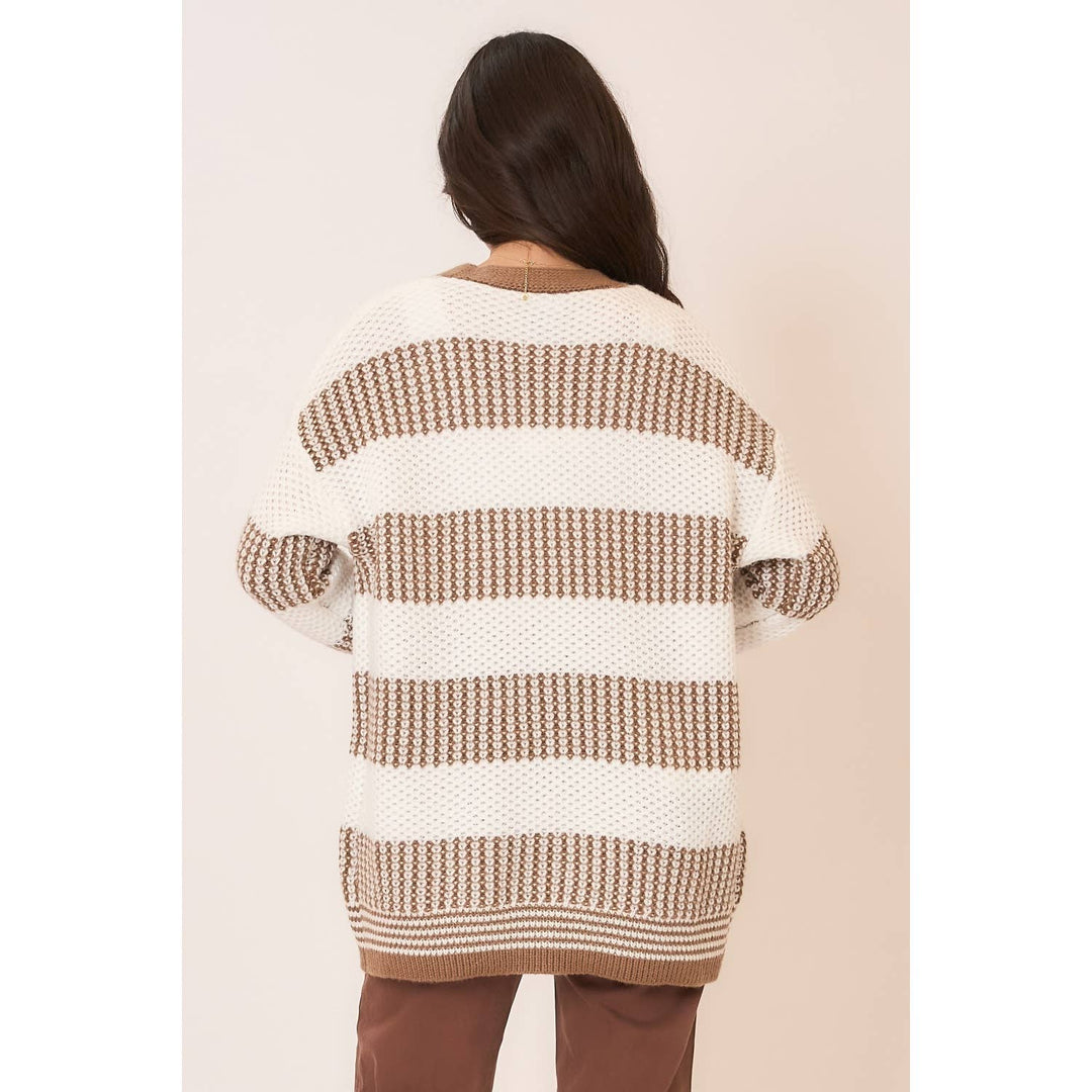 Color Block Knit Open Cardigan