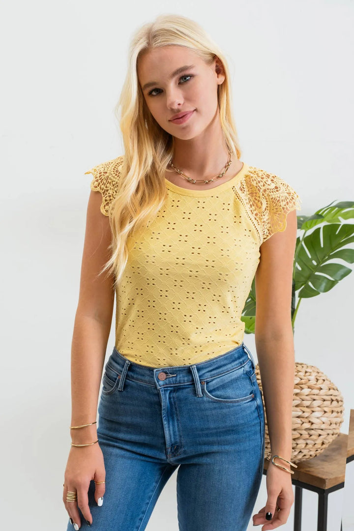 Eyelet Embroidery Knit Top - Shop Emma's 