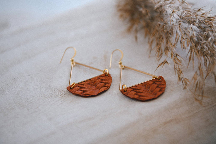 Triangle and Half Moon Leather Earrings rust