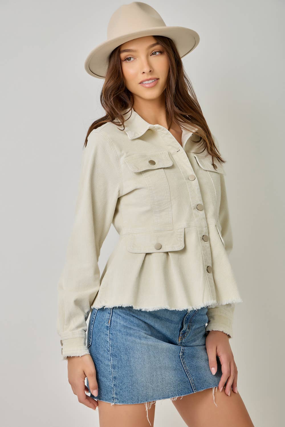 Mystree Washed Denim Peplum Jacket - Vintage Ivory  2