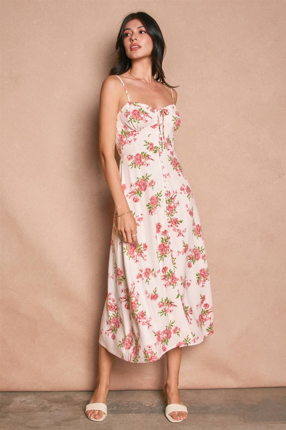 Dress Forum - Floral Sweetheart Corset Midi Dress in Pink 3