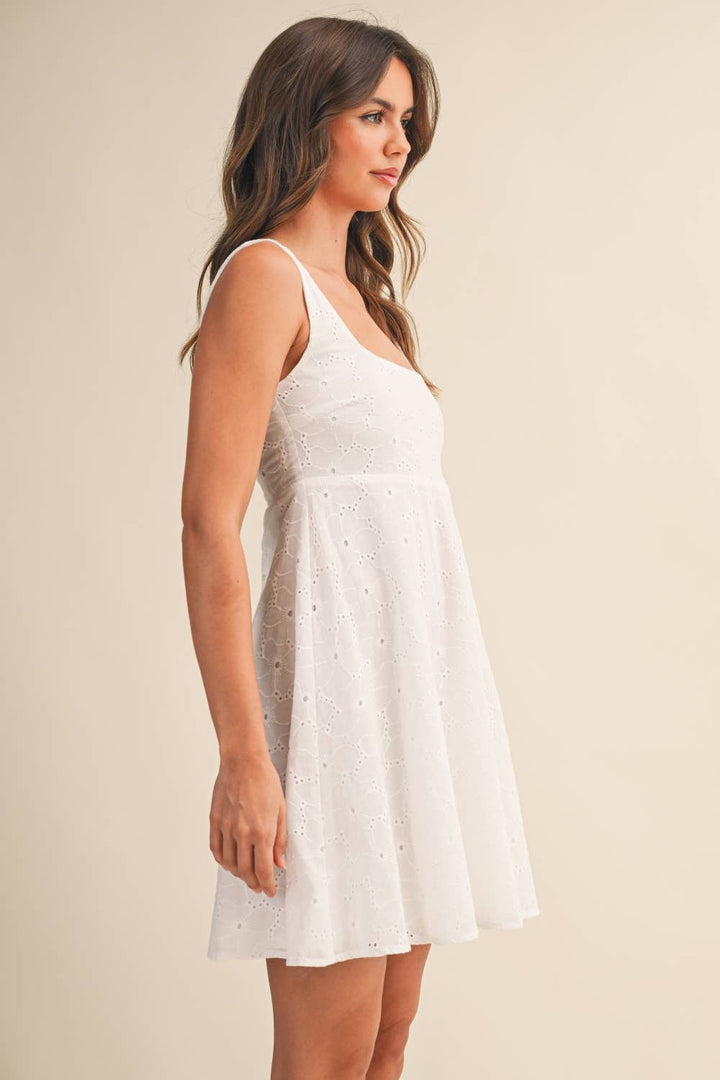 Klesis - Eyelet Empire Flare Mini Dress White 3