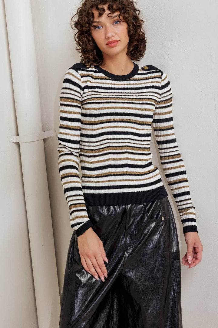Sweater Knit Top BlkGold1