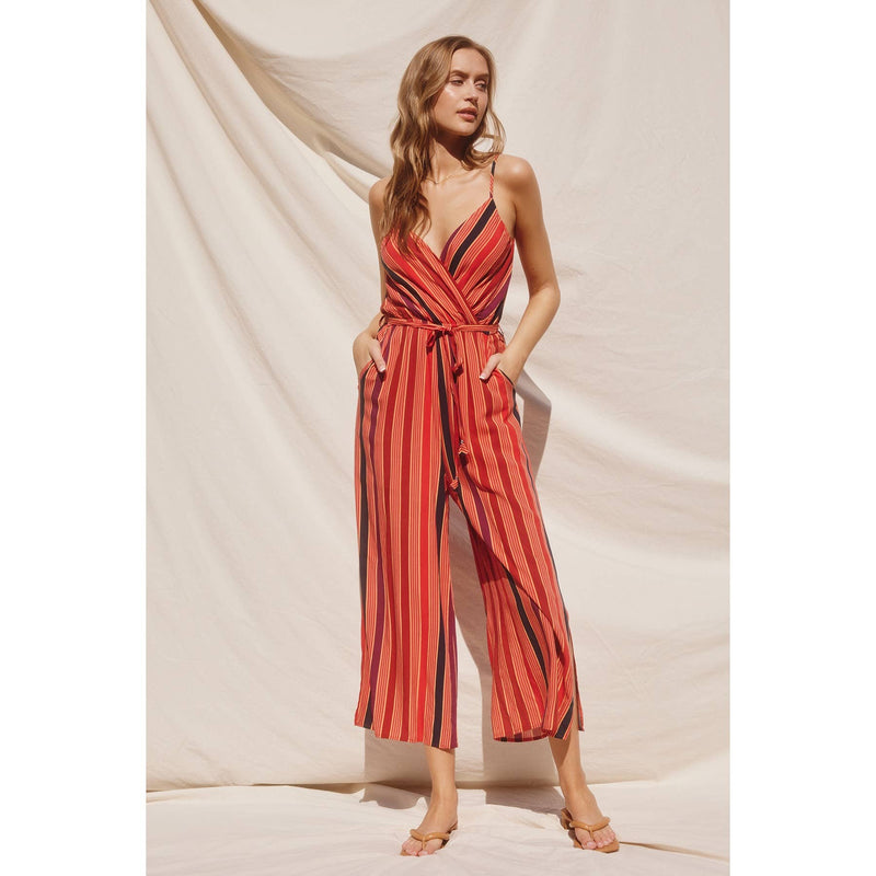 Striped Surplice Jumpsuit