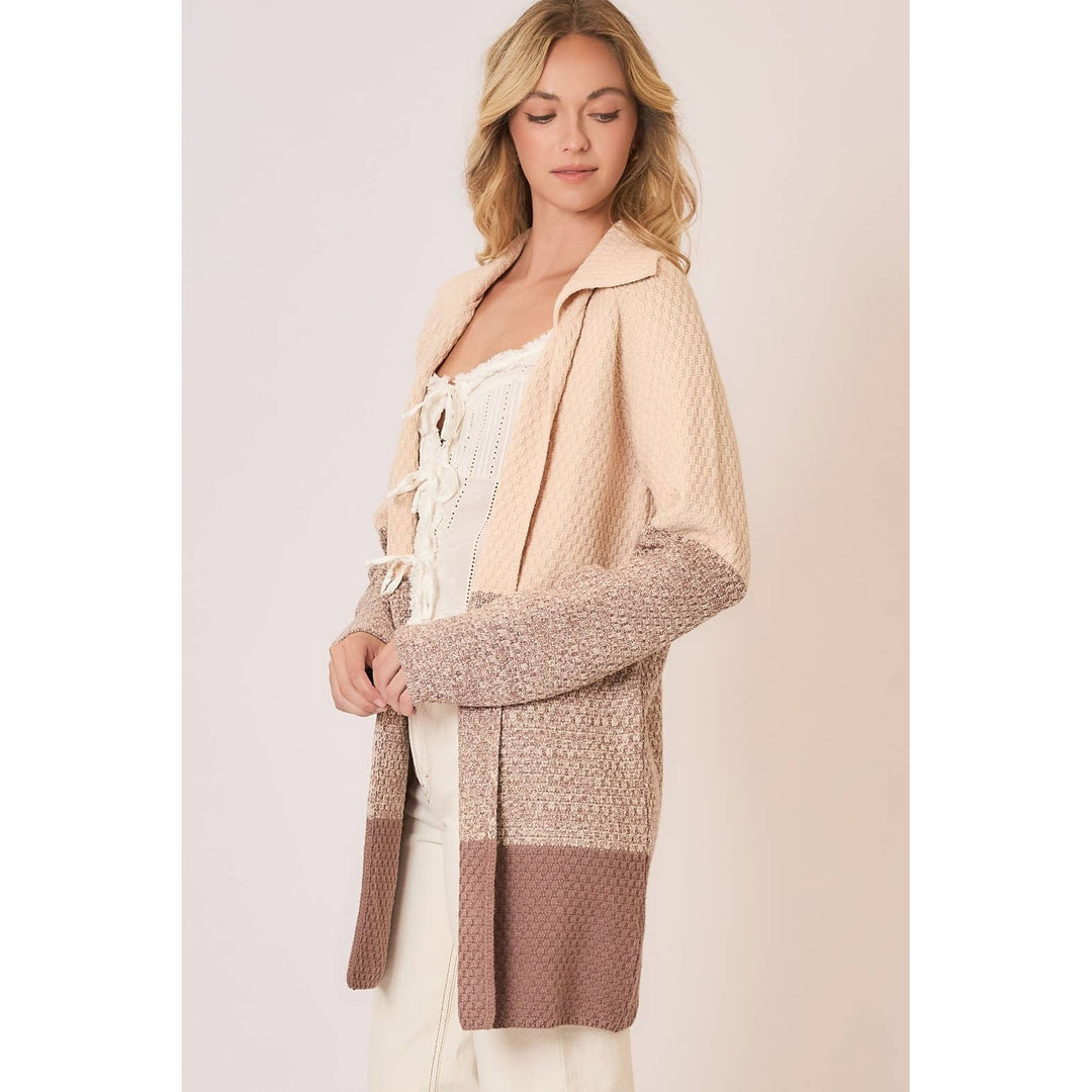 Waffle Knit Color Block Wide Collar Cardigan2