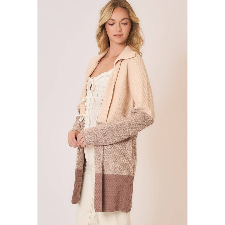Waffle Knit Color Block Wide Collar Cardigan2