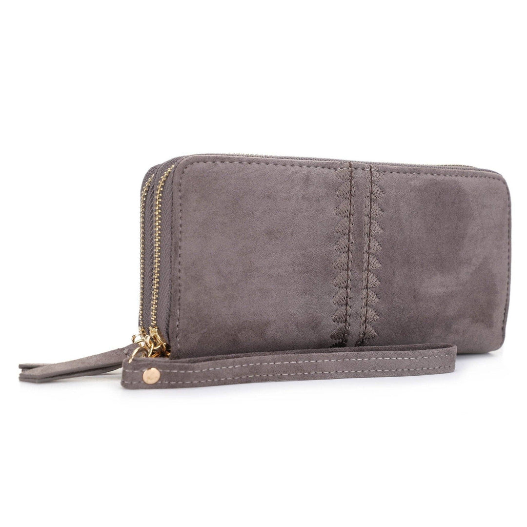 Sherrie Suede Double Zipper Wallet grey