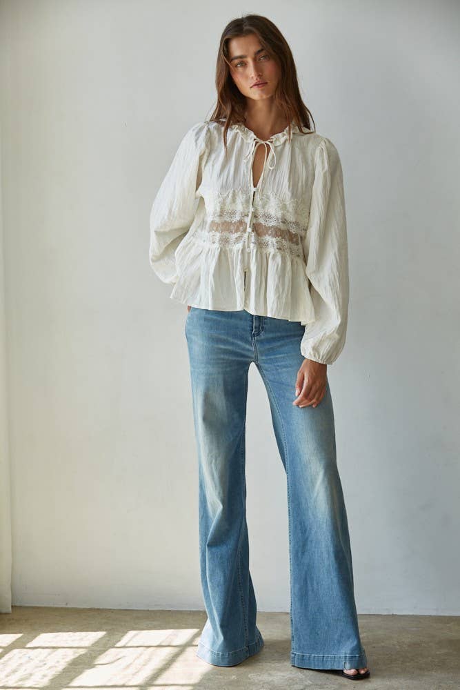 By Together - Woven Polyester Nylon Sheer Lace Detail Blouse