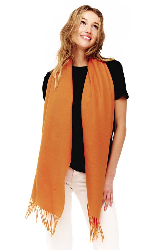 Hana Soft Cashmere Solid Color Fringes Scarf rust