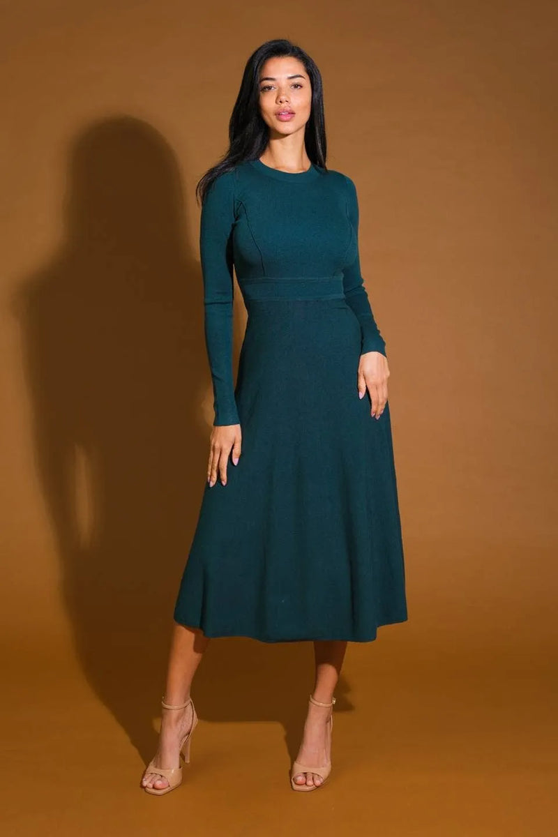 Solid Sweater Knit Midi Dress