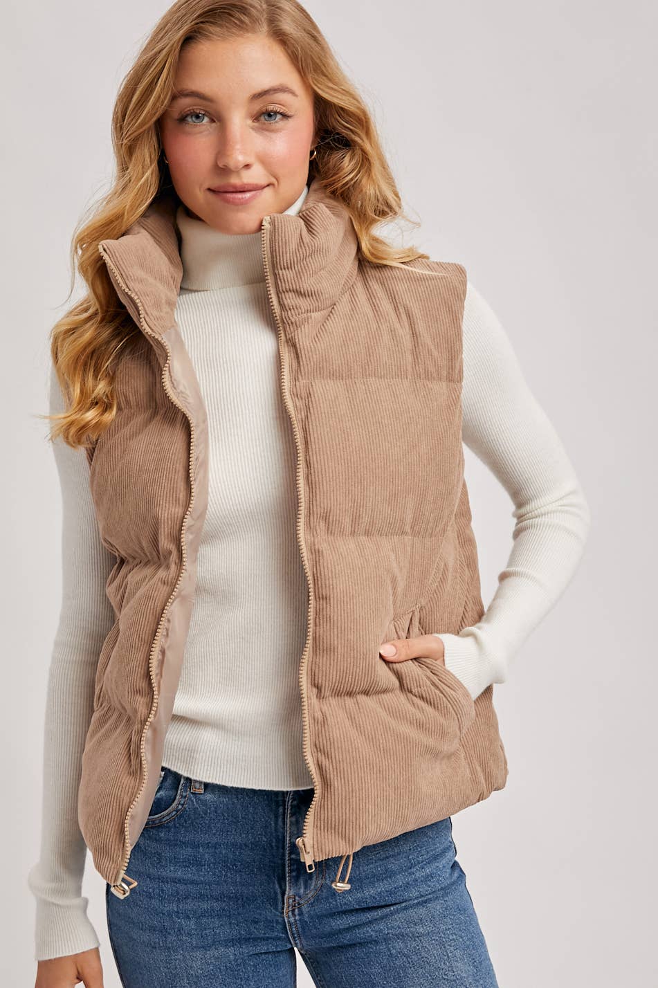 Corduroy Puffer Vest mushroom1