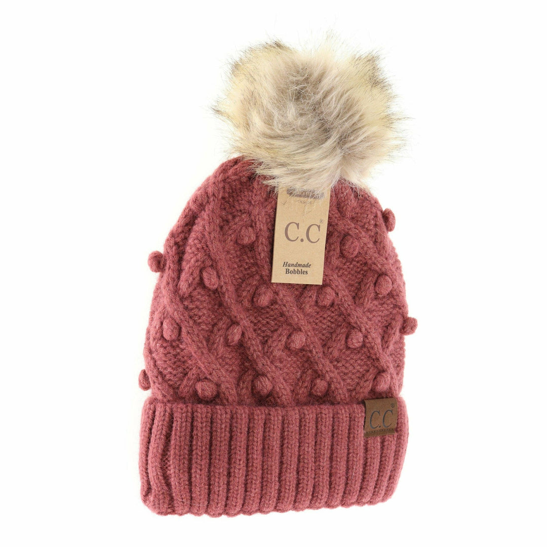 Bobble Knit Fur Pom C.C Beanie Hat3836