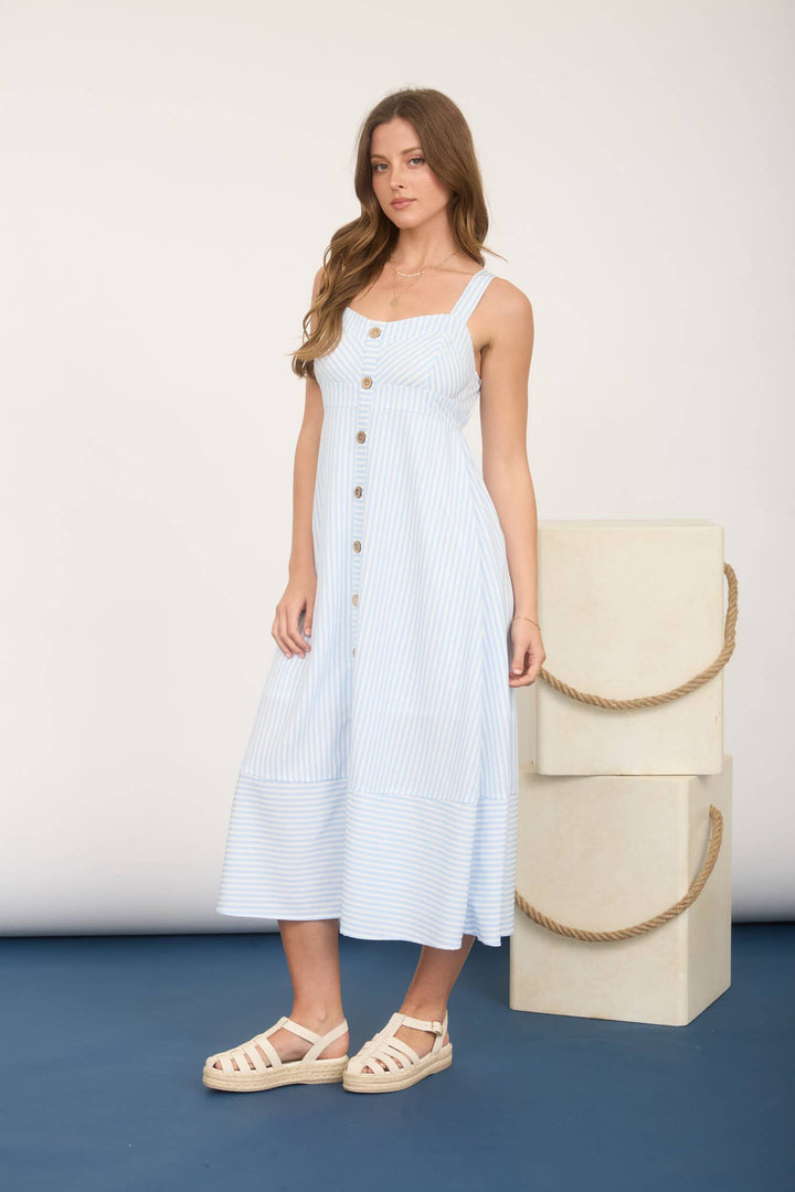 Blu Pepper - Light Blue Striped Sweetheart Midi Dress 2