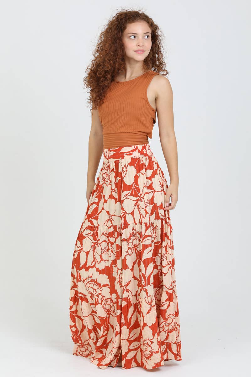Angie A-Line Maxi Skirt with High Slit in Red side