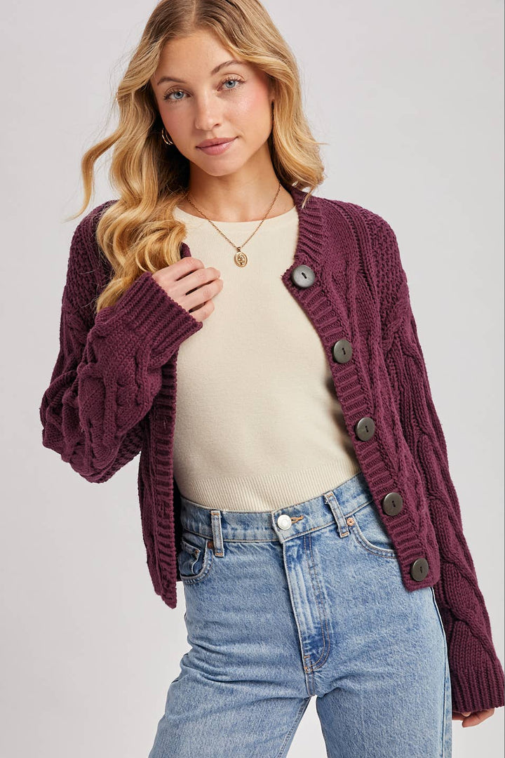 Bluivy Cropped Button Sweater plum 2