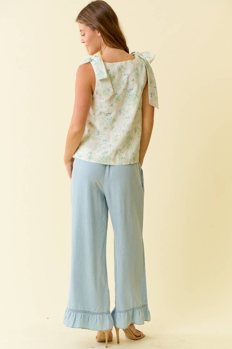 Doe and Rae Denim Ruffle Bottom Wide Leg Pants LT. Denim 9