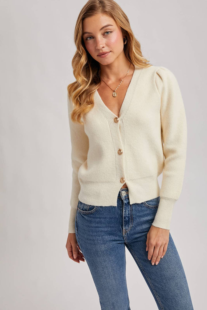Bluivy Button Down V-Neck Cardigan Cream 3