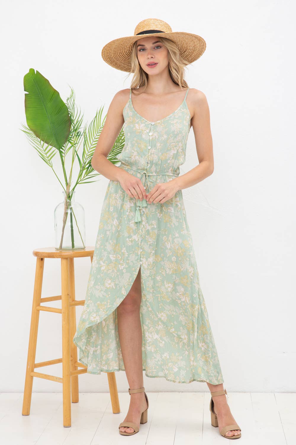 Tropical Floral Button Up Midi Dress Final Sale