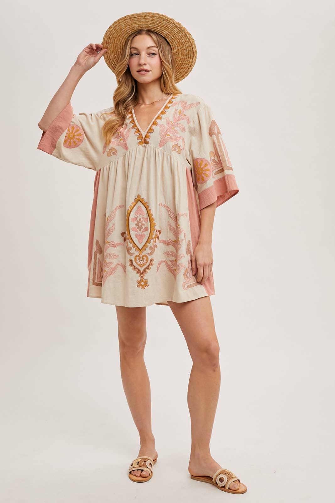 Bluivy Boho Embroidered Babydoll Dress - Sage