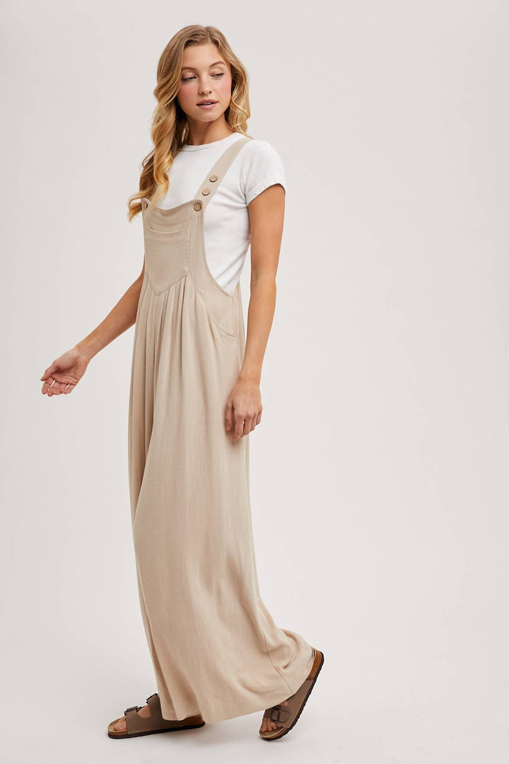 Bluivy - Flowy Wide Leg Overall Jumpsuit beige 2