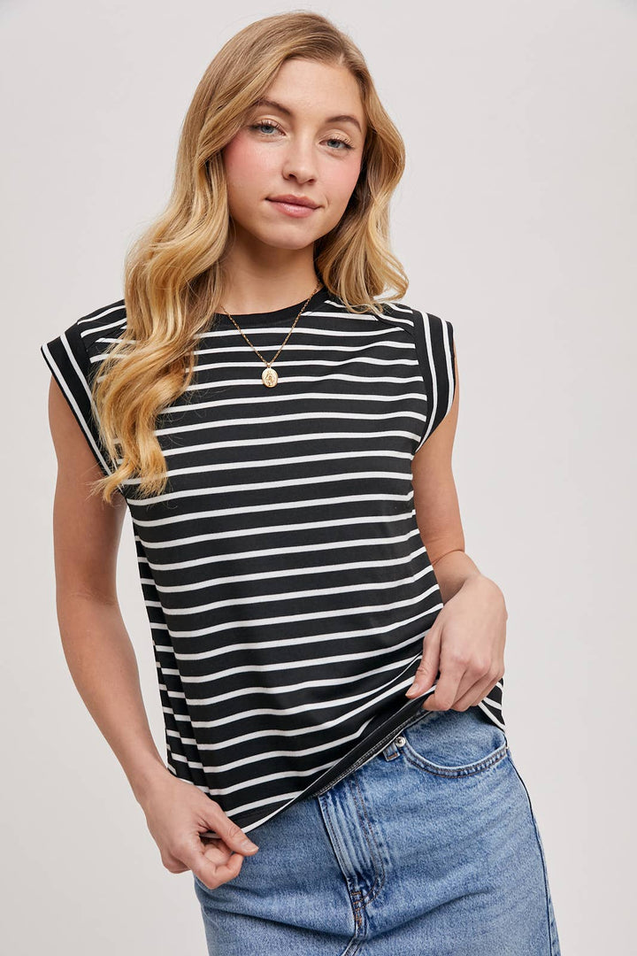 Bluivy black striped muscle tee front view