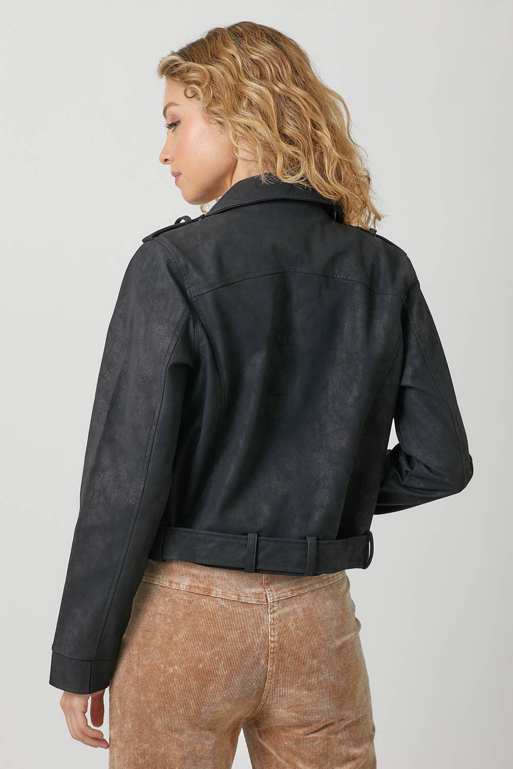 Mystree Black Leather Moto Jacket with Belt 3