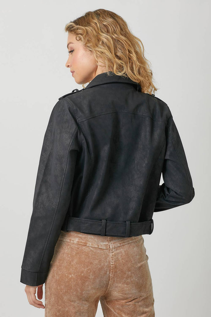Mystree Black Leather Moto Jacket with Belt 3
