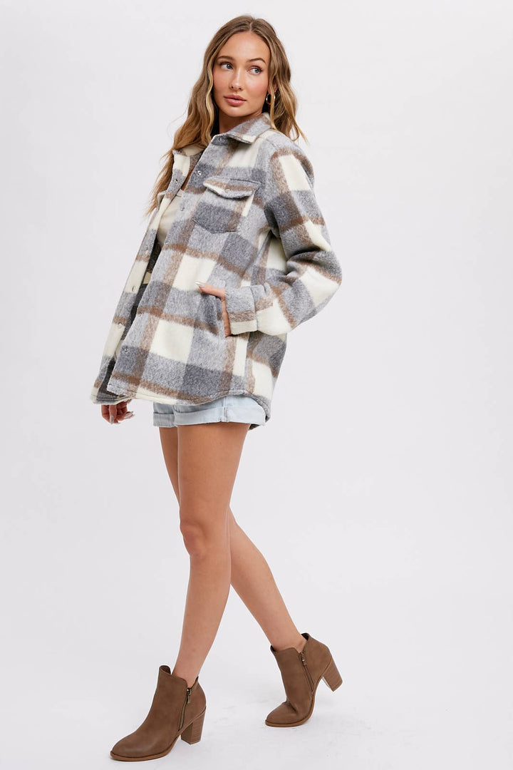 Plaid Brushed Flannel Shacket grey 8