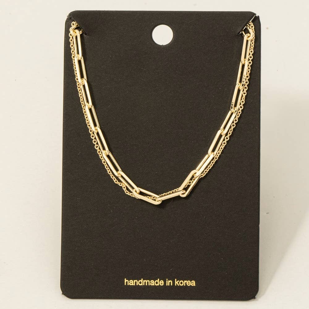Fame Accessories - Double Chain Layered Necklace gold