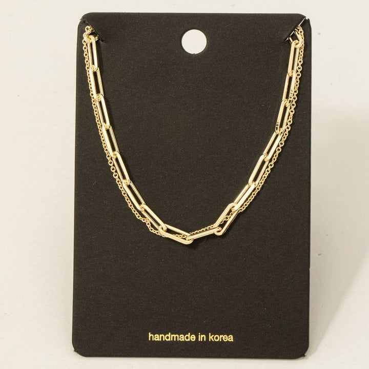 Fame Accessories - Double Chain Layered Necklace gold