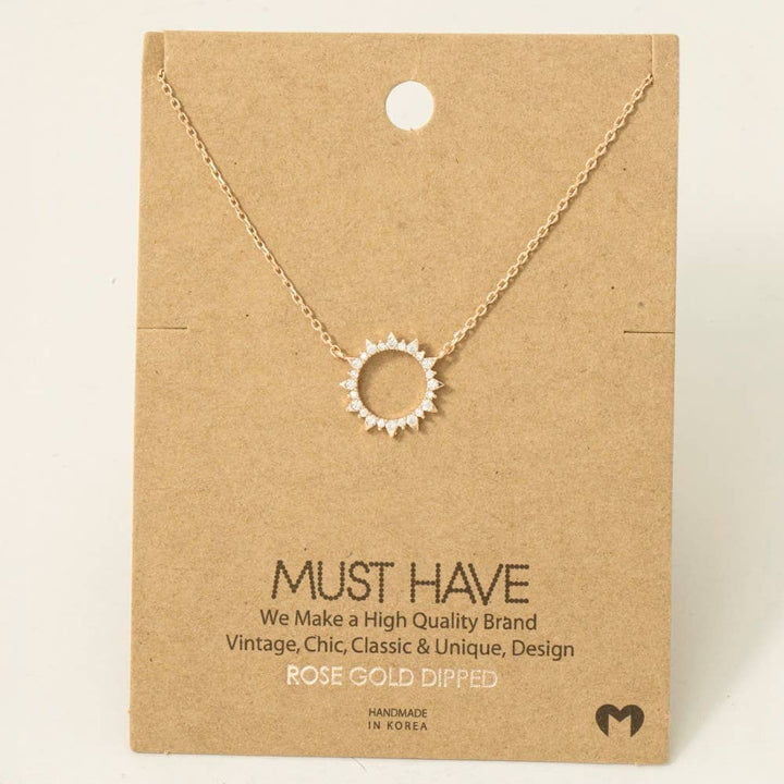 Pave Circle Sun Pendant Necklace