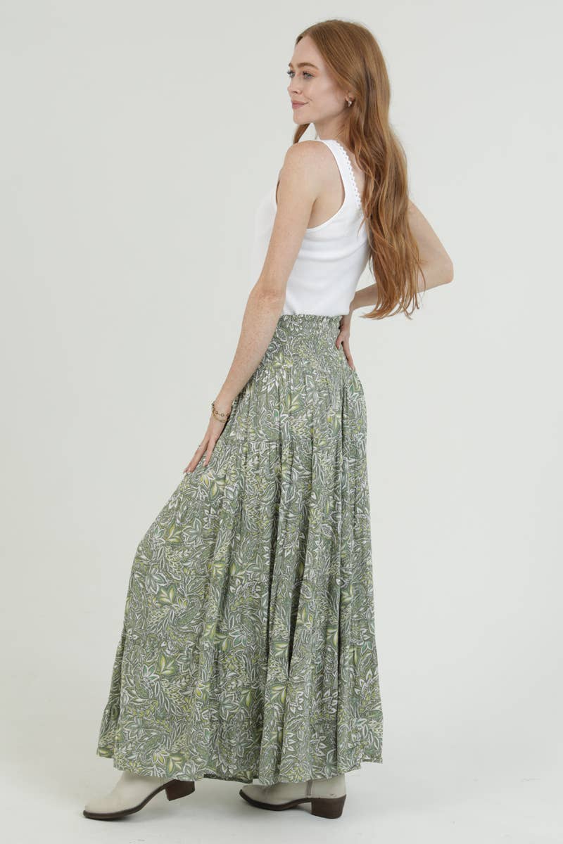 Angie Tiered Maxi Skirt with Smocked Waistband Green 2
