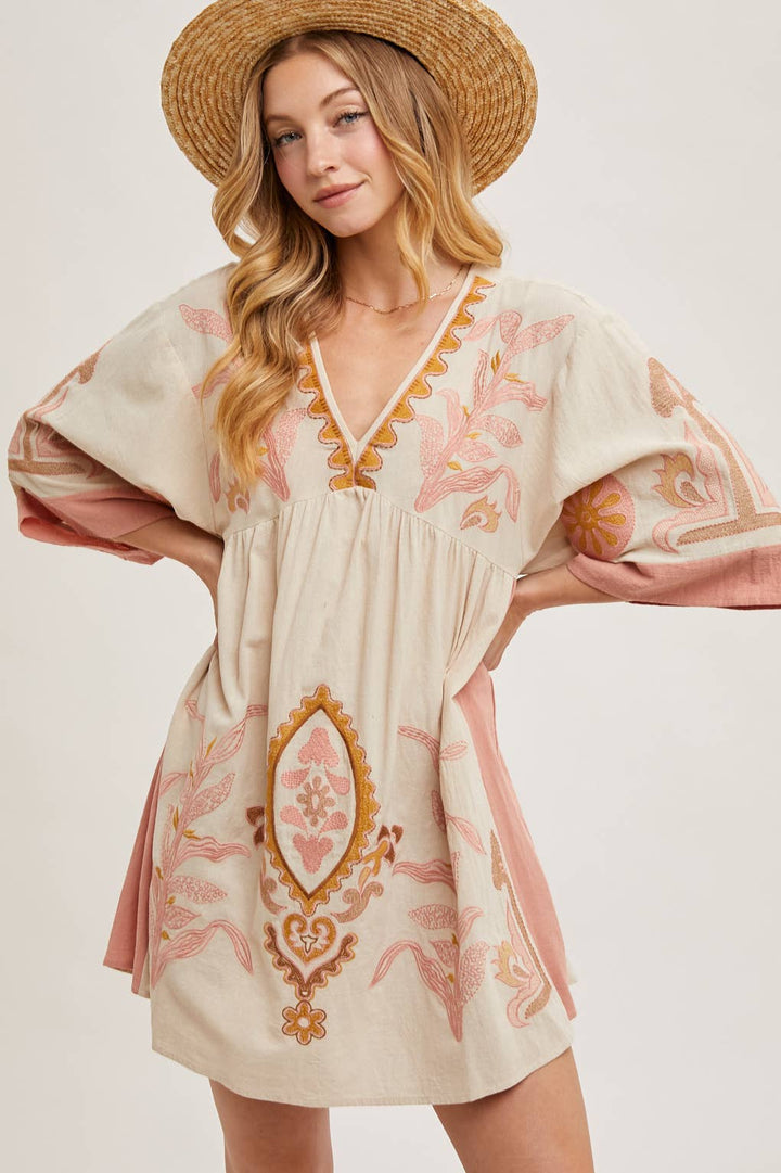 Bluivy Boho Embroidered Babydoll Dress - Sage