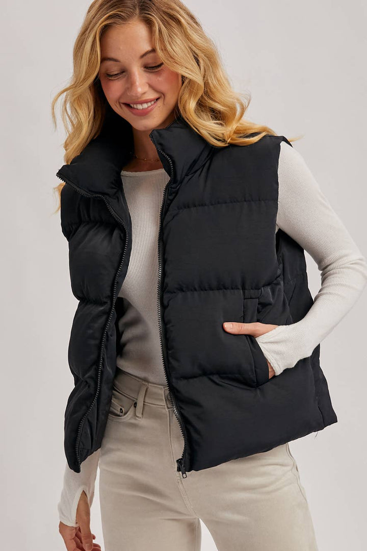 Zipper Puffer Vest blk