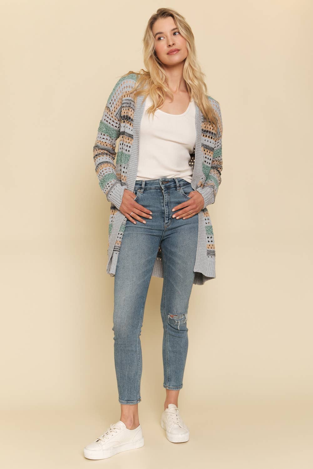 Mystree - Mix Weaved Cardigan Lt. Grey/Must front1