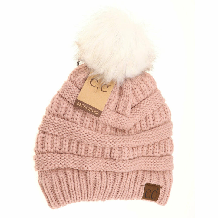 Classic Matching Fur Pom CC Beanie Rose/Ivory