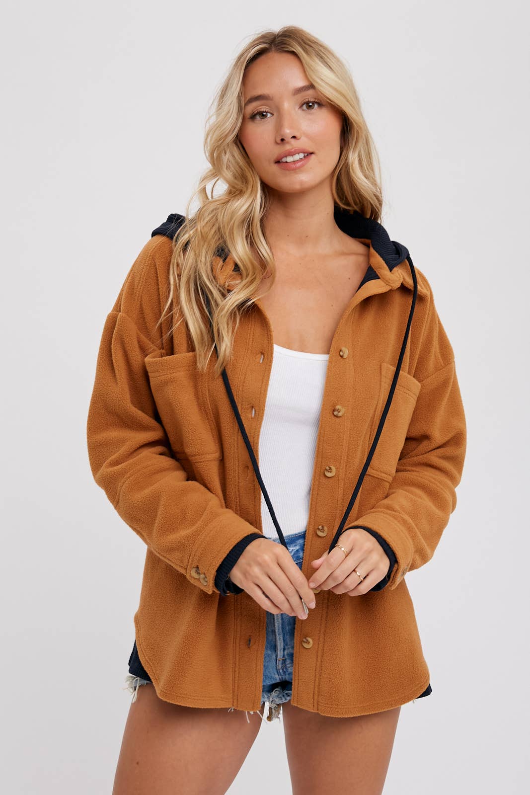 Fleece Hoodie Shacket camel13