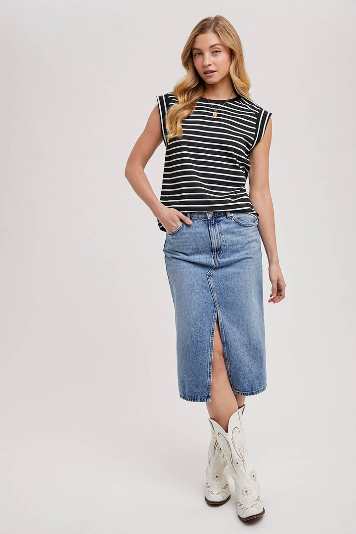 Bluivy Striped Muscle Tee - Black