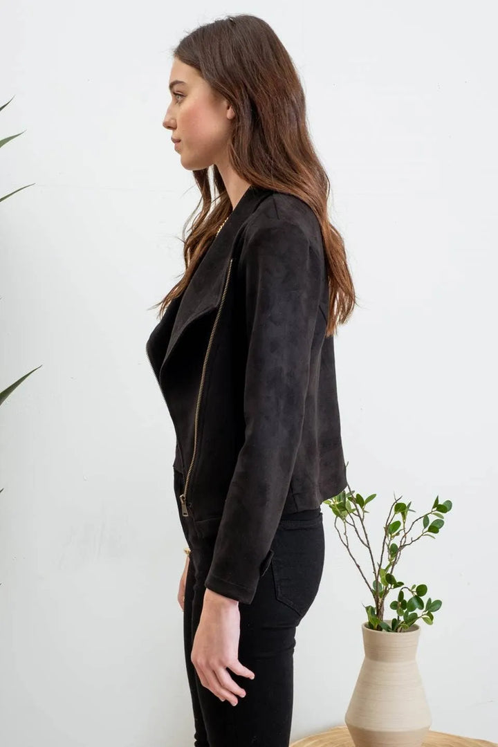 Faux Suede Zip Moto Jacket - Shop Emma's 